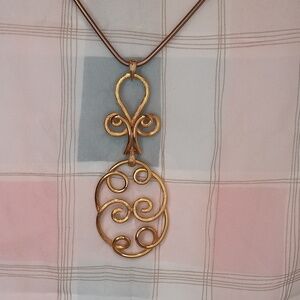Roget Gold Tone Abstract Pendant Necklace 46" Long Vintage